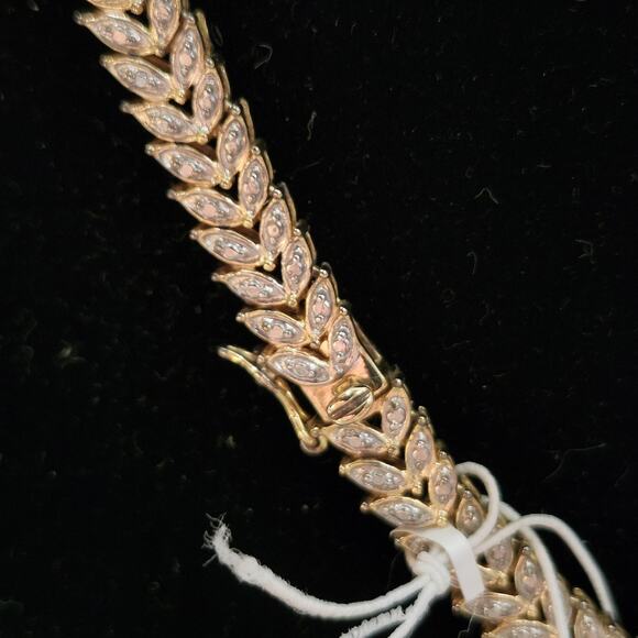 Sterling Silver Diamond Accent Leaf Statement Necklace Choker 17" Gold Plate New - Picture 3 of 8